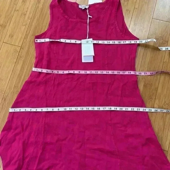 NEW Allegra Masetti size medium fuscia ruffle pink pure linen dress - Picture 6 of 8